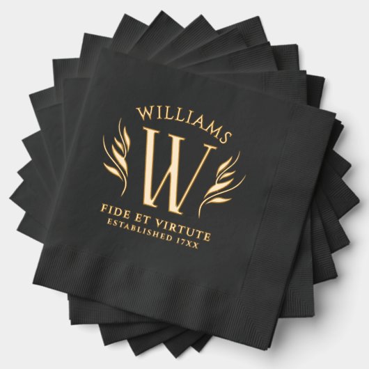 Elegant blad achternaam Monogram Motto Folie Servetten (Insitu (Gestapeld))