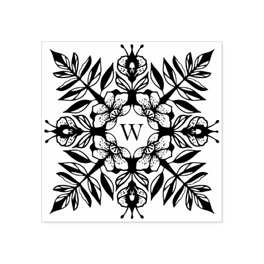 Elegant blad bladeren sneeuwvlok patroon monogram rubberstempel (Afrduk)