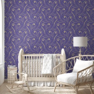 Elegant blad en krullen chic klassiek paars & goud behang