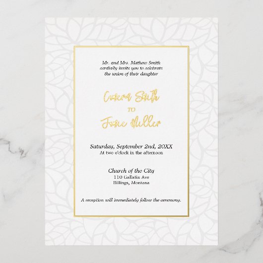 Elegant blad & goud accenten bruiloft uitnodiging (Voorkant)