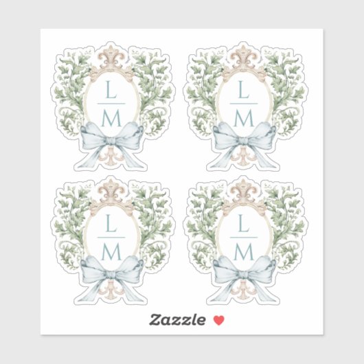 Elegant blad kam w / boog | Monogram bruiloft Sticker (Vel)