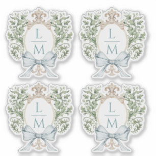 Elegant blad kam w / boog   Monogram bruiloft Sticker