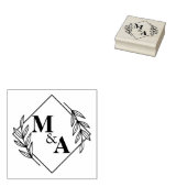 Elegant blad krans monogrammen groen bruiloft 	rubberstempel (Gestempeld)