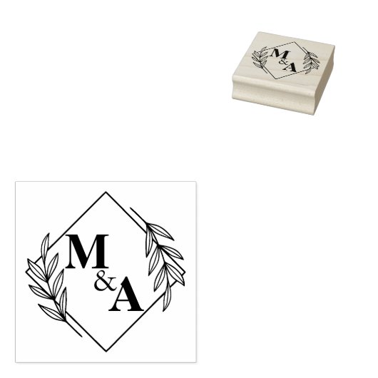 Elegant blad krans monogrammen groen bruiloft 	rubberstempel (Gestempeld)