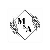 Elegant blad krans monogrammen groen bruiloft 	rubberstempel (Afrduk)