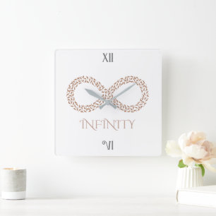 Elegant Blad Oneindigheidssymbool Minimalistisch Vierkante Klok