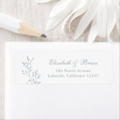 Elegant blad tak blauw script bruiloft adres etiket (Insitu)