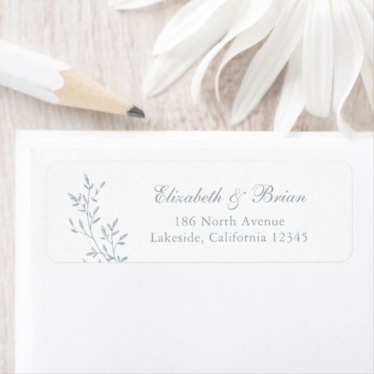 Elegant blad tak blauw script bruiloft adres etiket (Insitu)