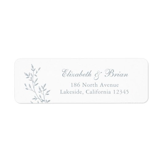 Elegant blad tak blauw script bruiloft adres etiket (Voorkant)