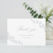 Elegant blad tak botanisch blauw script bruiloft bedankkaart (Staand voorkant)