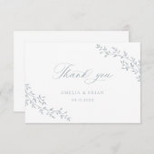 Elegant blad tak botanisch blauw script bruiloft bedankkaart (Voorkant / Achterkant)