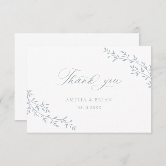 Elegant blad tak botanisch blauw script bruiloft bedankkaart (Voorkant / Achterkant)