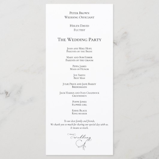 Elegant Blad Zwart Script Typografie Bruiloft Programma (Achterkant)