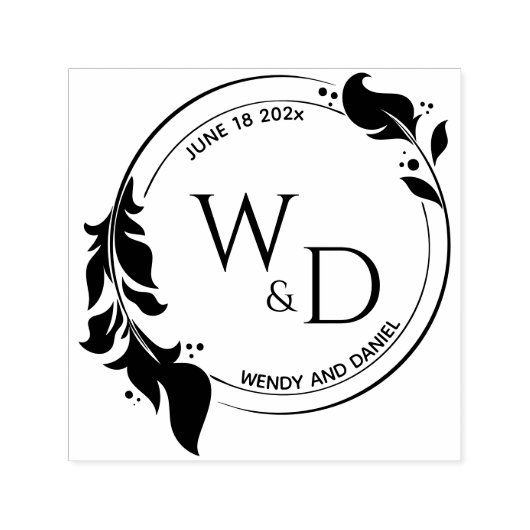 Elegant Bladblad Dubbele Ring Monogram Zelfinktende Stempel (Design)