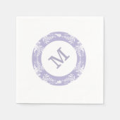 Elegant Bladeren Patroon Lavendel Monogram Servetten (Voorkant)