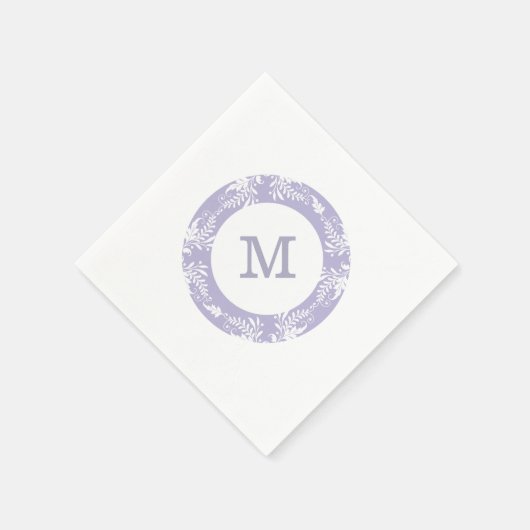Elegant Bladeren Patroon Lavendel Monogram Servetten (Hoek)