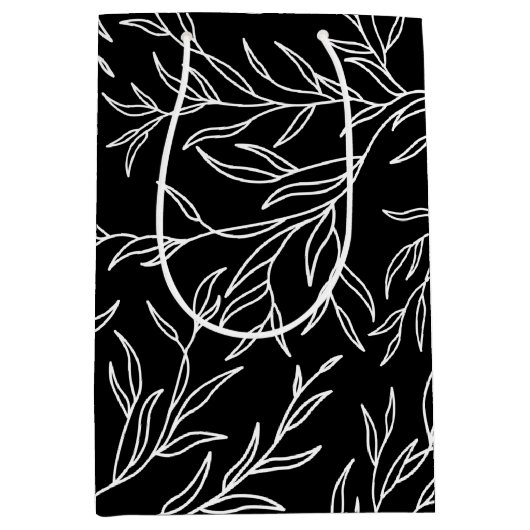 Elegant Bladeren zwart en wit Medium Cadeauzakje (Voorkant)