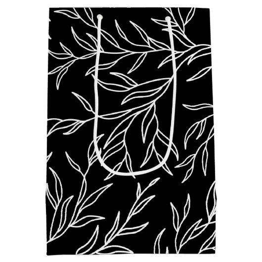Elegant Bladeren zwart en wit Medium Cadeauzakje (Achterkant)