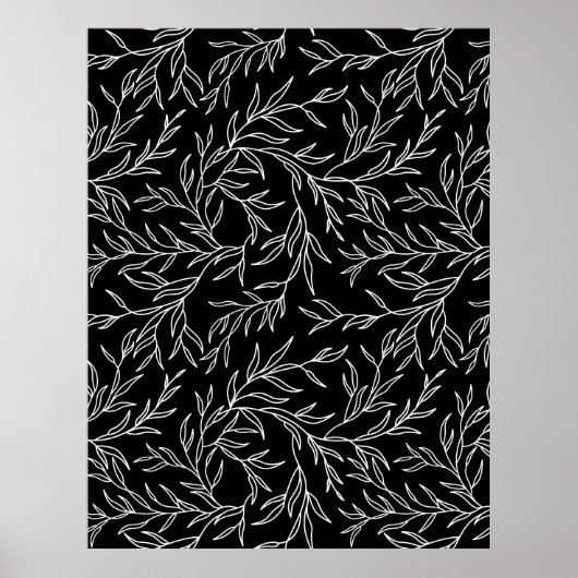 Elegant Bladeren zwart en wit Poster (Voorkant)