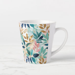 Elegant Bladerenpatroon Aqua Roze Nepgoud Mooie Latte Mok