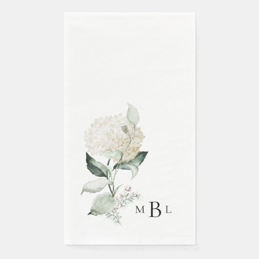 Elegant Bladerwerk & Hydrangea Monogram Bruiloft Servet (Voorkant)