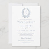 Elegant Bladkrans Monogram Crest Bruiloft Kaart (Voorkant)