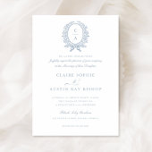 Elegant Bladkrans Monogram Crest Bruiloft Kaart