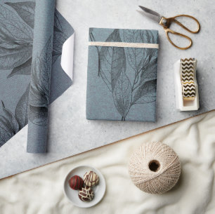 Elegant bladpatroon op diep Blauwgroen weefsel Cadeaupapier