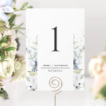 Elégant blanc, bleu Mariage floral Numéro de table<br><div class="desc">Aidez vos invités à trouver leur table avec ce numéro de table moderne élégant personnalisé avec votre nom et votre événement. Numéro de table avec zone allongée avec nombre et détails, encadrée par une végétation d'aquarelle exquise et des fleurs blanches et bleues. Cartes de numéro de table recto verso en...</div>