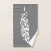 Elégant Blanc Bohème Tribal Plumes & Gris (Serviette à main)