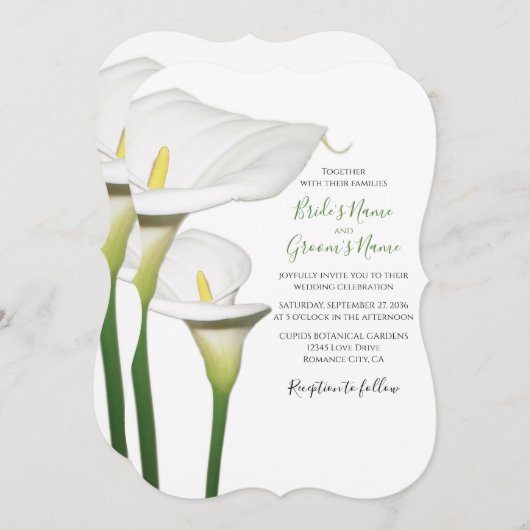 Elégant Blanc Calla Lilies Mariage Invitations (Devant / Derrière)