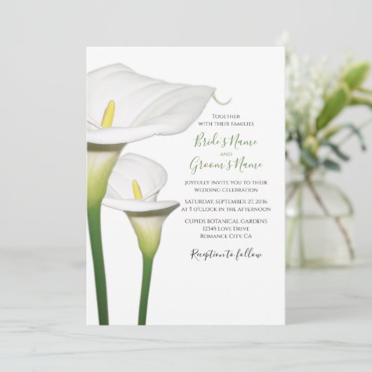 Elégant Blanc Calla Lilies Mariage Invitations (Debout devant)