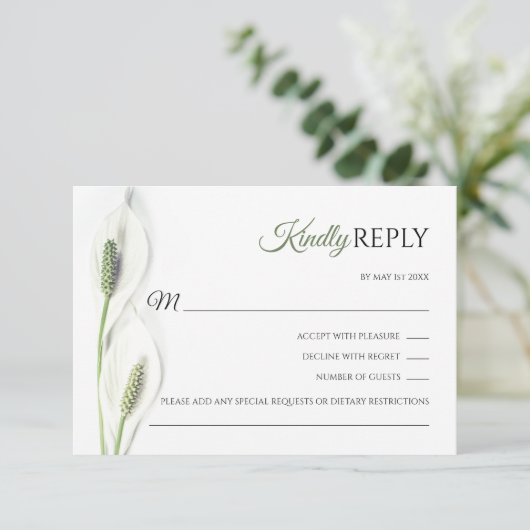 Elégant blanc Calla Lily Olive Mariage RSVP (Debout devant)