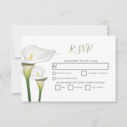 Elégant Blanc Calla Lys Mariage Cartes RSVP (Devant)