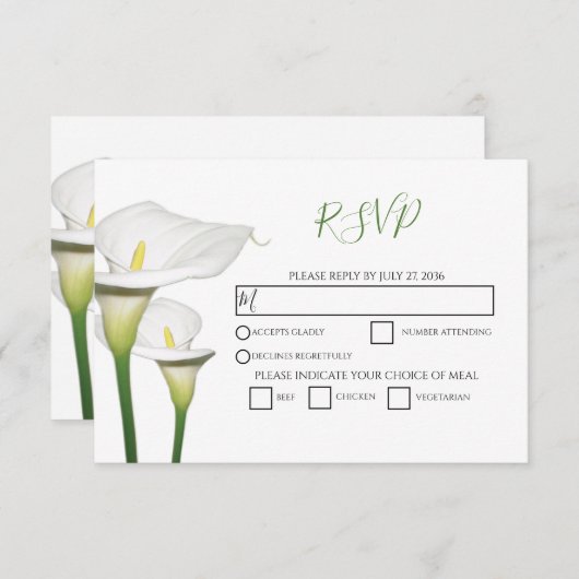 Elégant Blanc Calla Lys Mariage Cartes RSVP (Devant / Derrière)