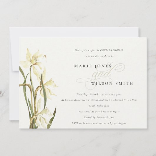 Élégant Blanc Daffodil Couples Invitation douche (Devant)