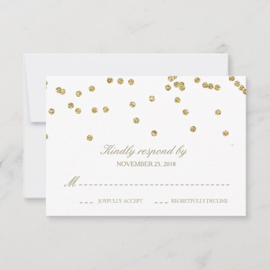 Elégant blanc et or Confetti Polka-Dots RSVP (Devant)