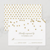 Elégant blanc et or Confetti Polka-Dots RSVP (Devant / Derrière)
