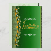 Elégant blanc et orange en vert Invitation (Devant / Derrière)