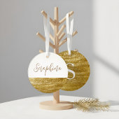 Elégant blanc & Faux Gold Leaf Monogramme Noël