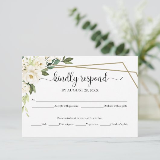Elégant blanc floral géométrique mariage RSVP cart (Debout devant)