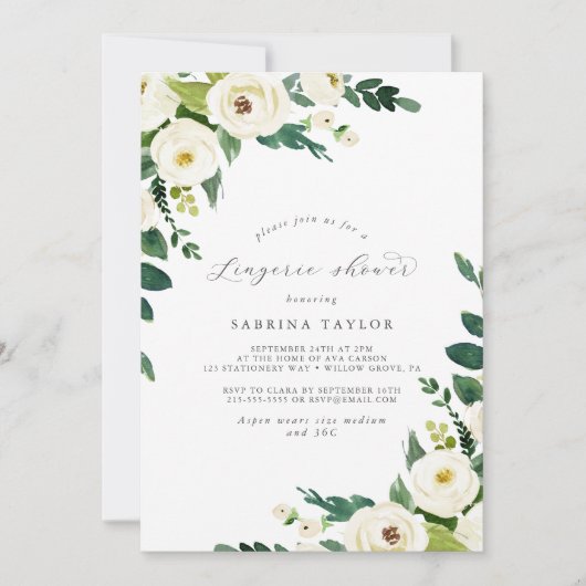 Elégant Blanc Floral Lingerie Douche Invitation (Devant)