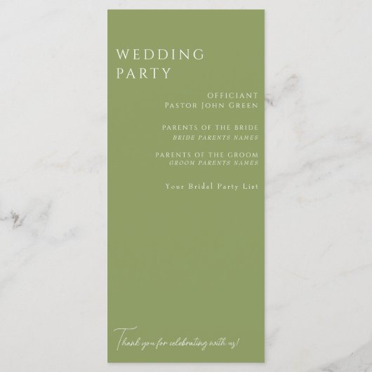 Élégant blanc Floral Moss Green Wedding Programme (Dos)