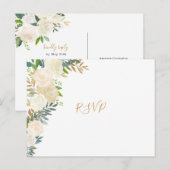 Elégant blanc floral or mariage rsvp carte réponse (Devant / Derrière)