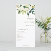 Élégant Blanc Floral Or Texte de mariage Programme (Debout devant)