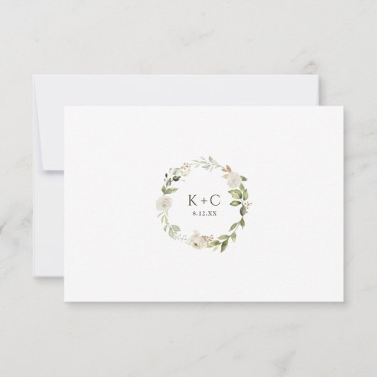 Elégant Blanc Floral Vert Foliage Mariage RSVP (Dos)