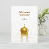 Élégant blanc | Gold Dome Carte de voeux islamique (Debout devant)