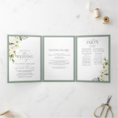 Elégant blanc gris vert Repas Mariage Tri-Fold (Intérieur)