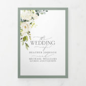Elégant blanc gris vert Repas Mariage Tri-Fold (Page de couverture)