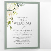 Elégant blanc gris vert Repas Mariage Tri-Fold (Intérieur en premier)